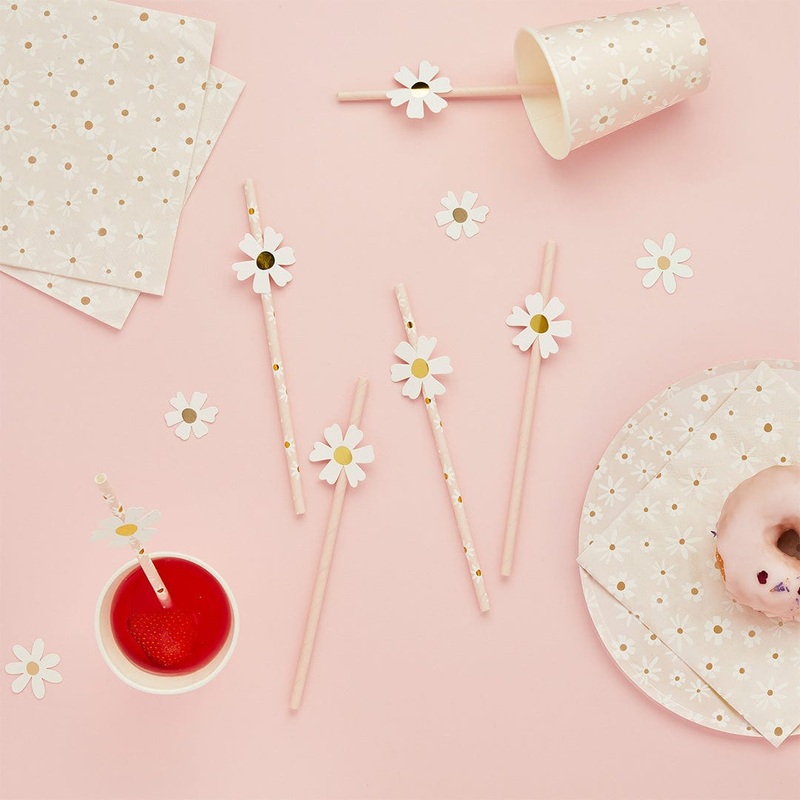 Daisy Floral Paper Straws (Pack of 16)