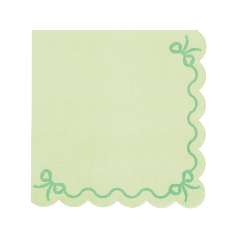 Light Green Scalloped Bow Party Napkins x 12