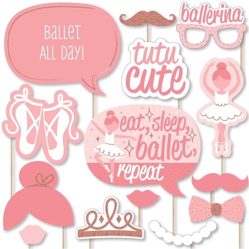 Tutu Cute Ballerina - Ballet Birthday Party or Baby Shower Photo Booth Props Kit - 20 Count