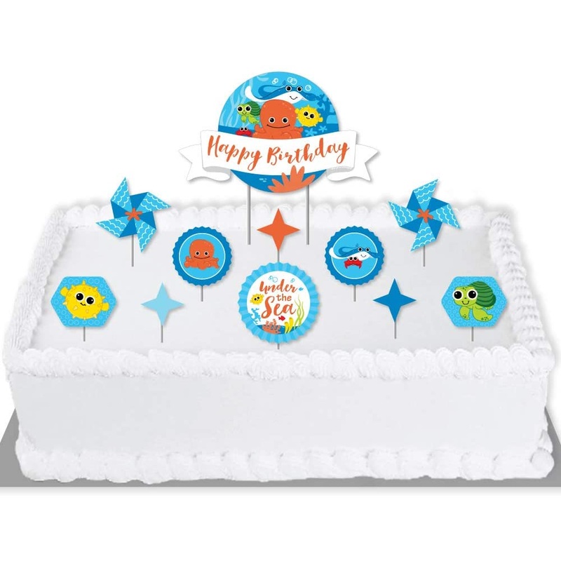 Under the Sea Critters - Birthday Party Cake Decorating Kit - Happy Birthday Cake Topper Set - 11 Pieces
