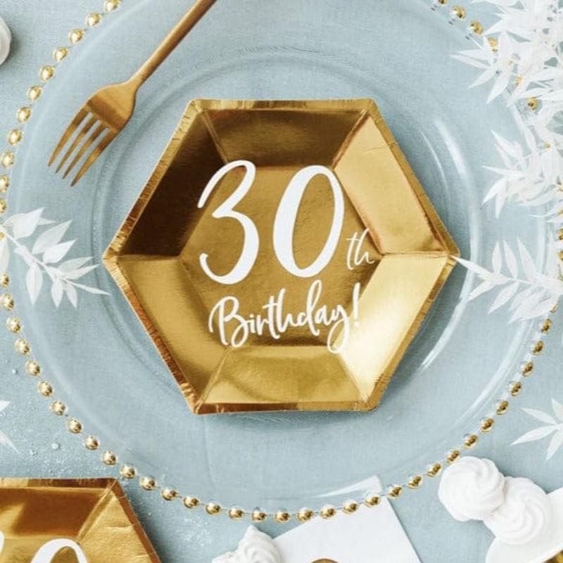 30th Birthday Gold Party Paper Plates x 6