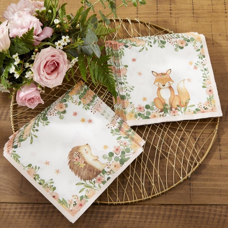 Baby Woodland Animal Pink Paper Party Napkins x 30