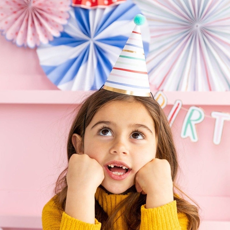Oui Party Striped Birthday Party Hats x 8