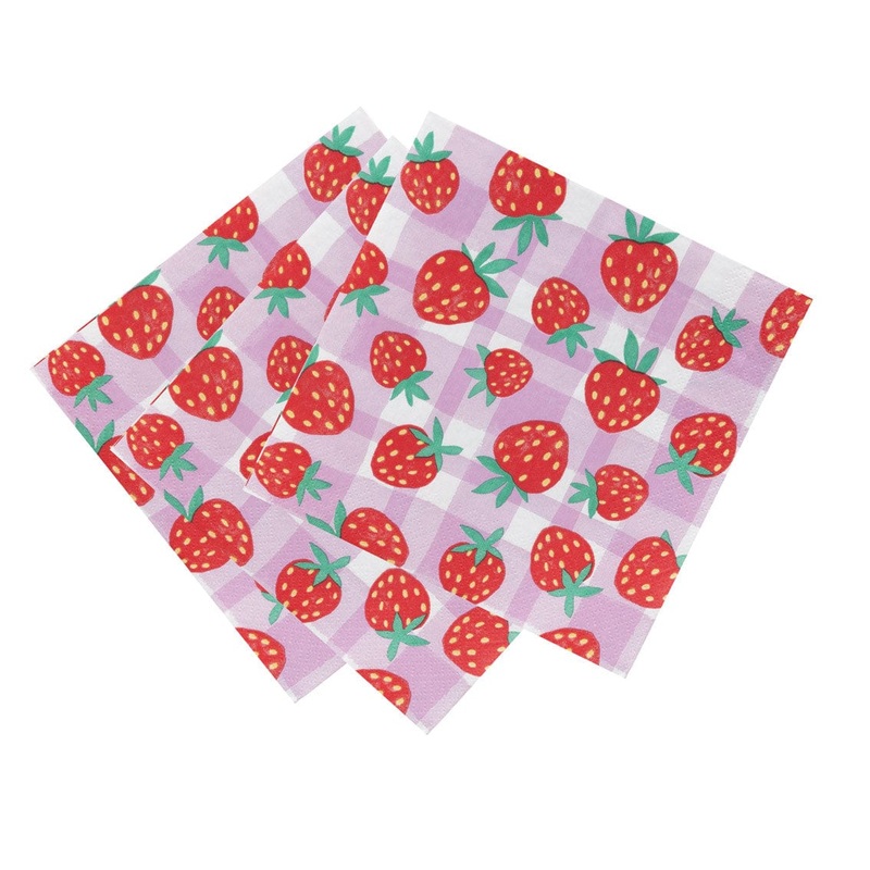 Strawberry Gingham Paper Party Napkins x 20