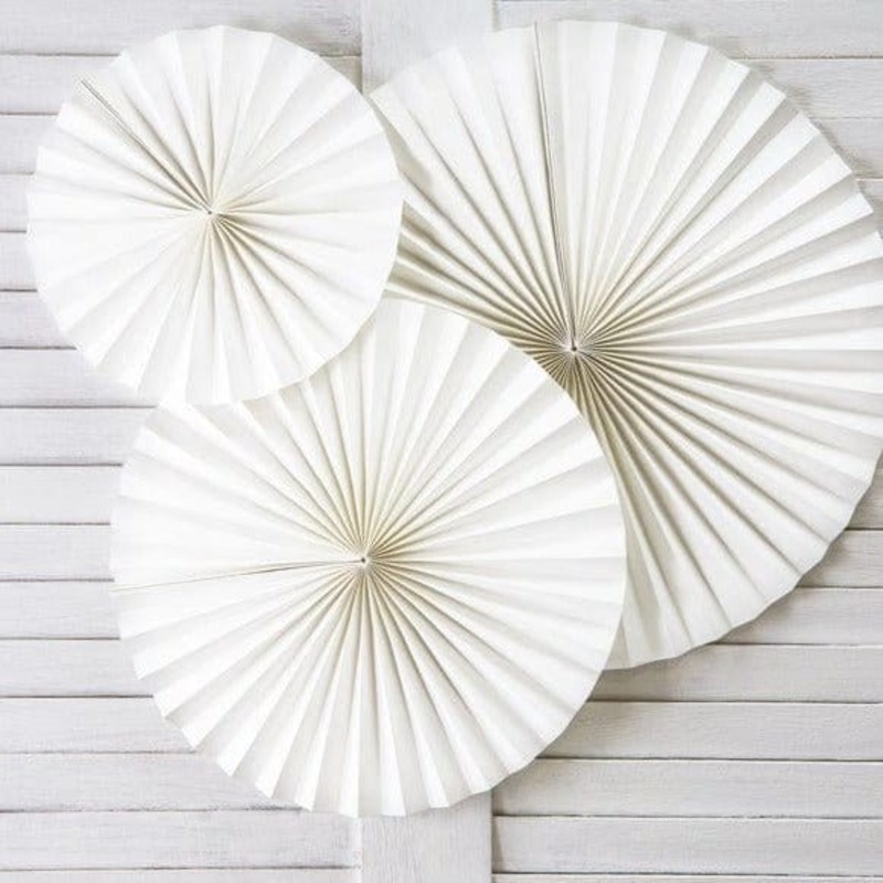 White & Gold Party Fans Decorations x 3