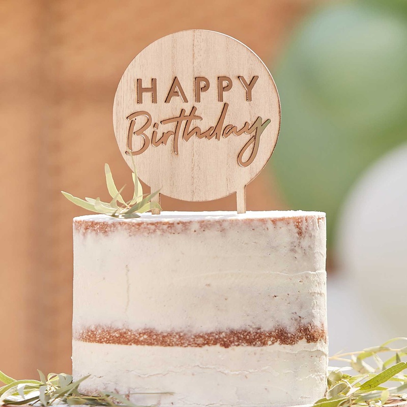Wooden Circle Happy Birthday Cake Topper