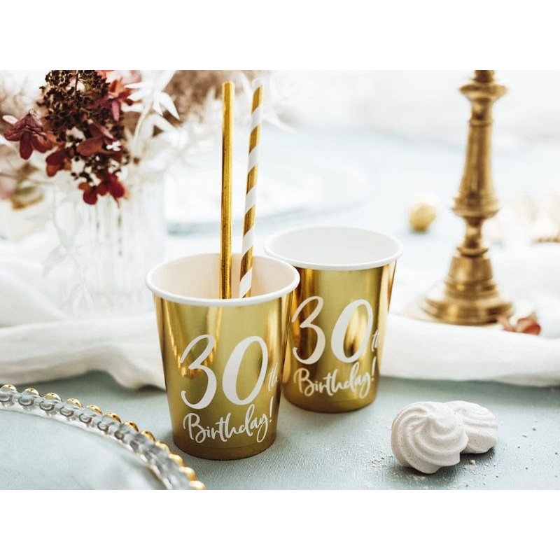 30th Birthday Gold Party Paper Cups x 6