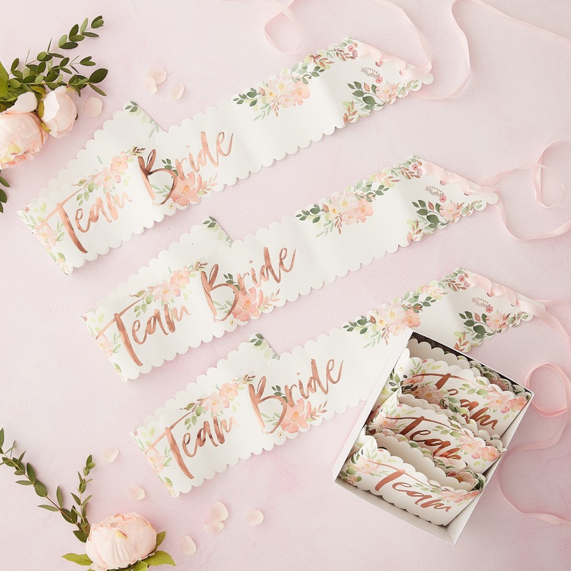 Floral Team Bride Hen Party Sashes - 6 Pack