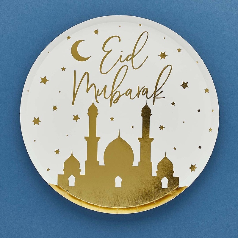 Gold Eid Dinner Party Plates 8 Pack