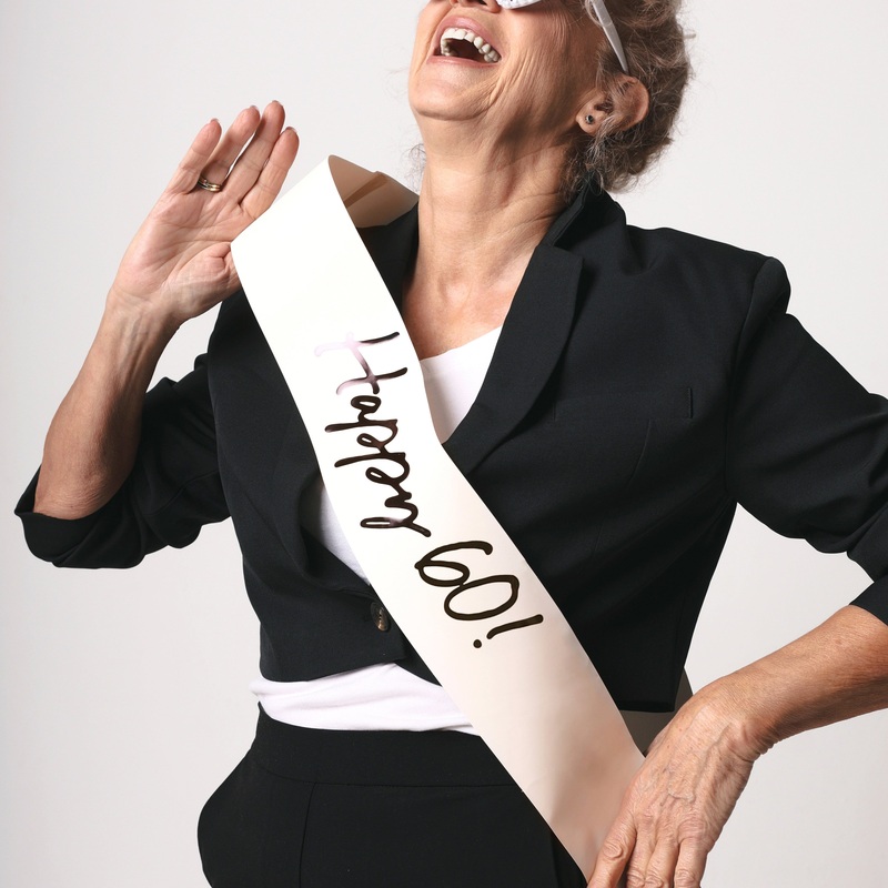 Happy 60 Black Bow Birthday Sash