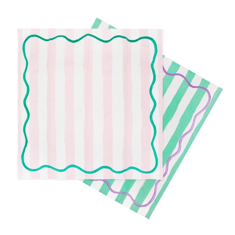 Pale Pink & Mint Green Striped Cotton Napkins - 4 Pack