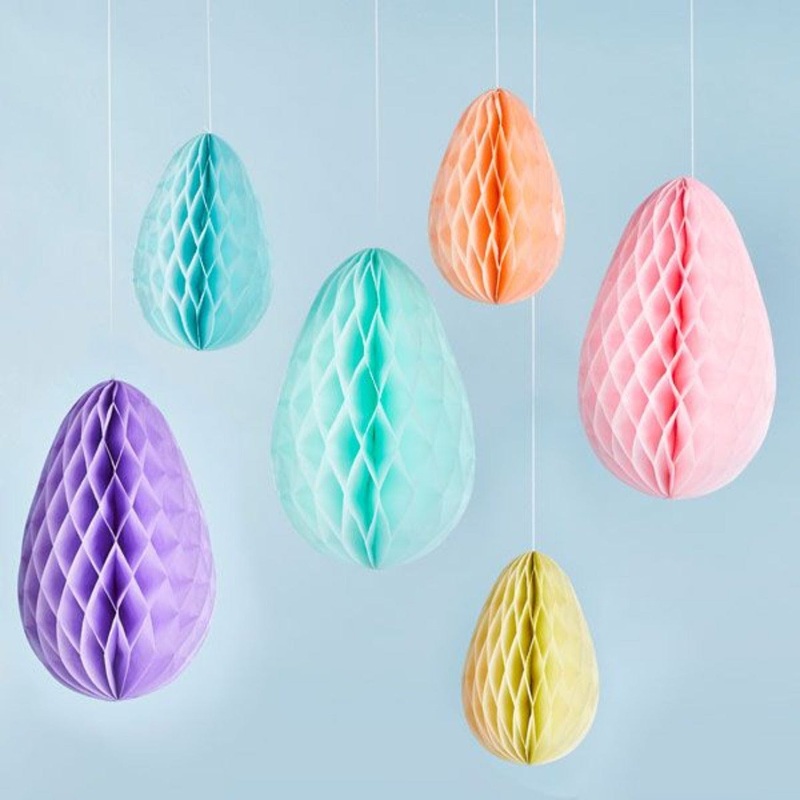 Pastel Egg Hanging Honeycomb Decorations x 6