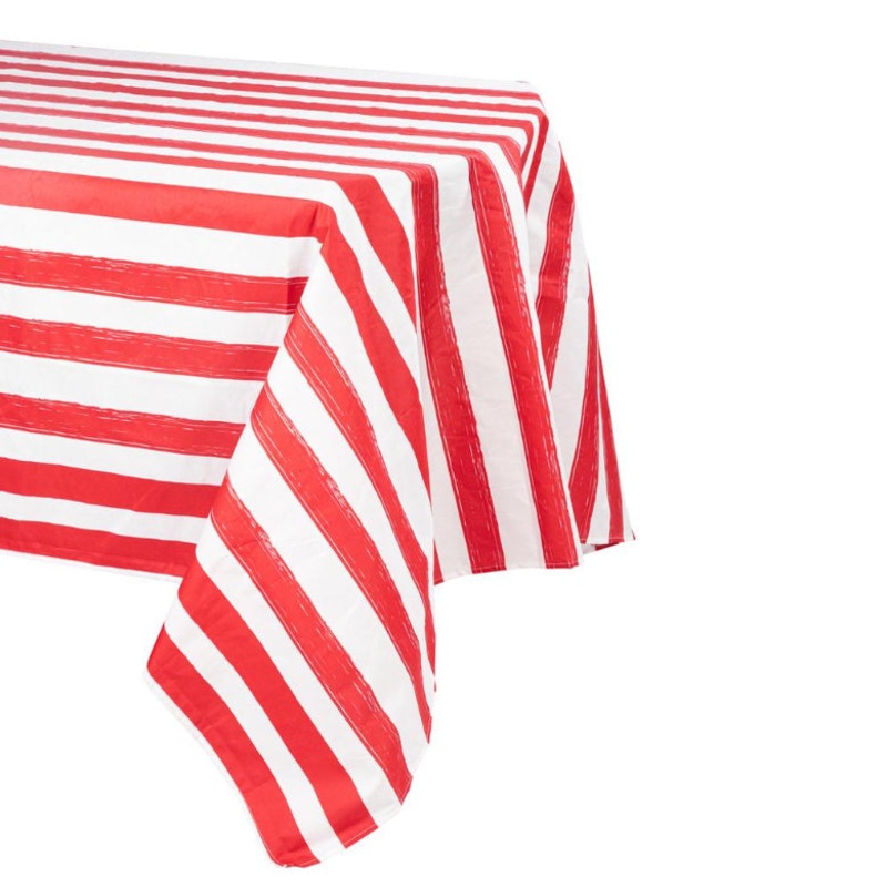 Red striped fabric tablecloth