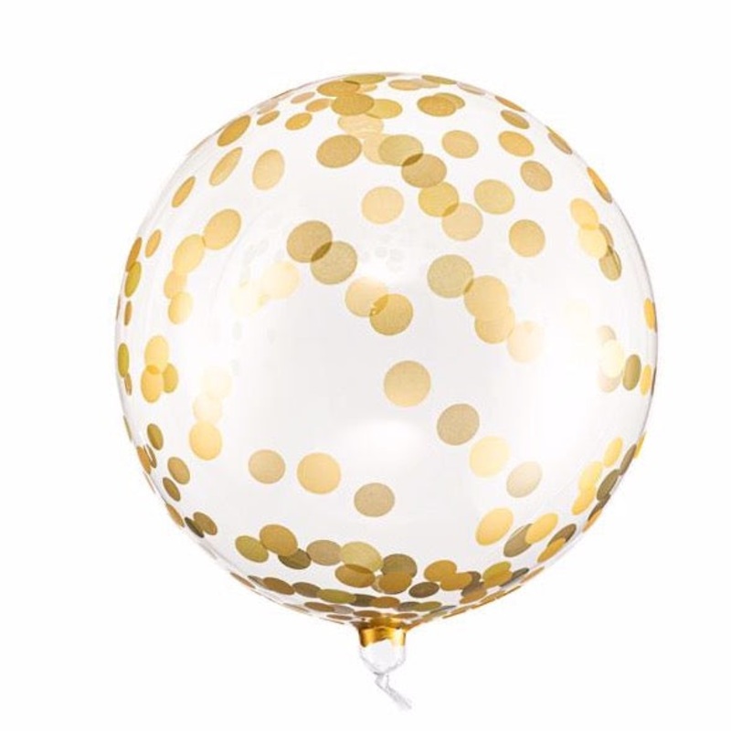Transparent bubble balloon with golden polka dots 100% Bio