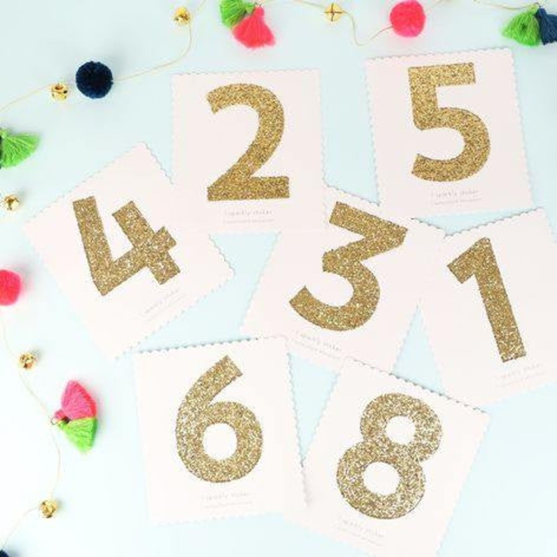 Self-adhesive glitter numbers