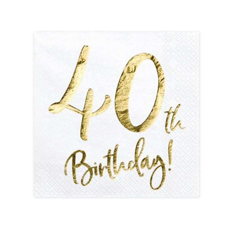 White 40th birthday napkins / 20 pcs.