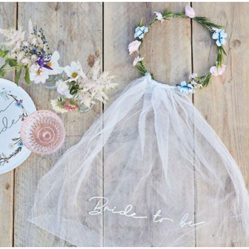 Hen's Party 'Bride to Be' Floral Crown and Veil