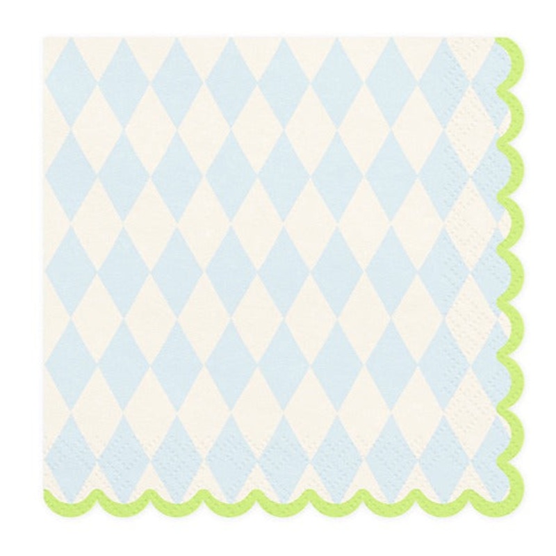 Light blue diamond napkin with neon Lunch border / 20 units.