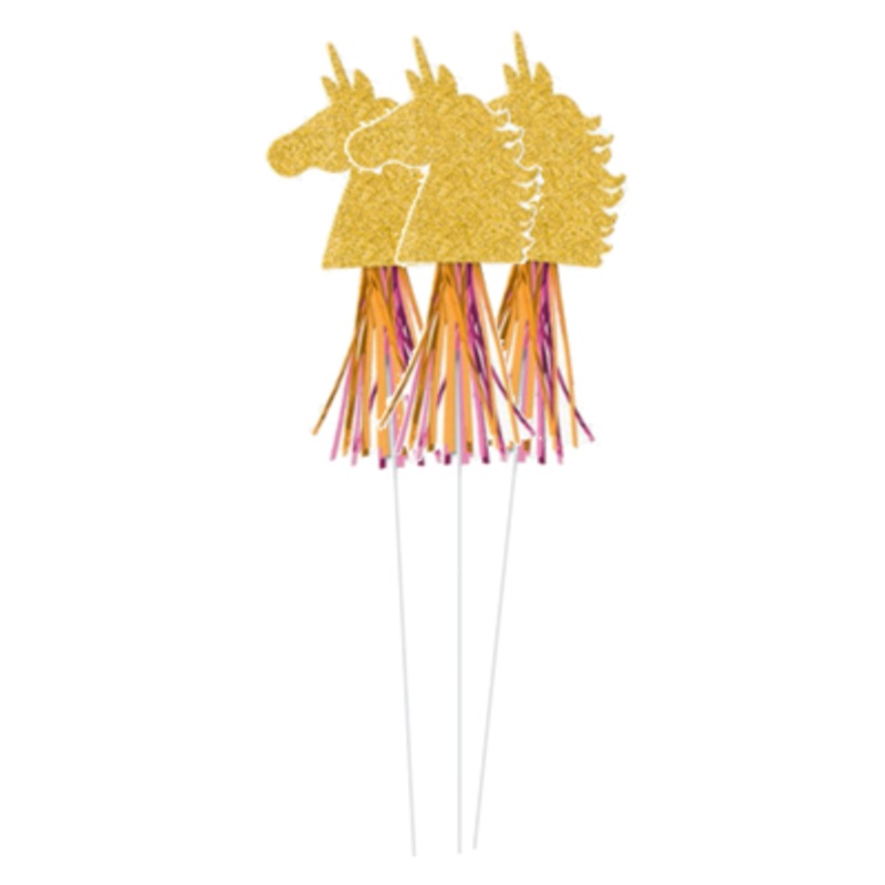 Gold Glitter Unicorn Wands x 6