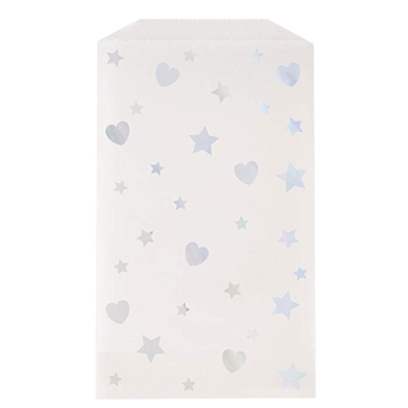 Iridescent Star and Heart Foil Stamped Paper Treat Bags