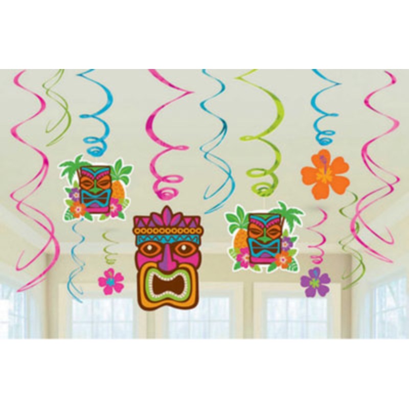 Tiki Hanging Swirl Decorations pk12