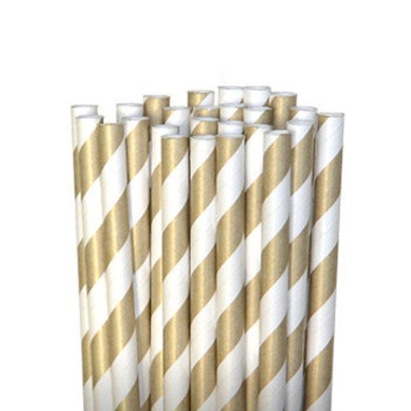 Gold Striped Paper Straws 80ct