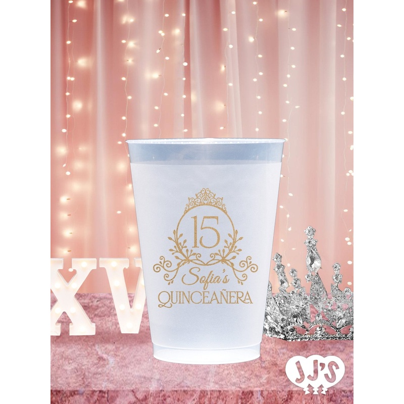 Personalized Quinceanera Cups: Quinceanera Tiara Custom Frosted Cups