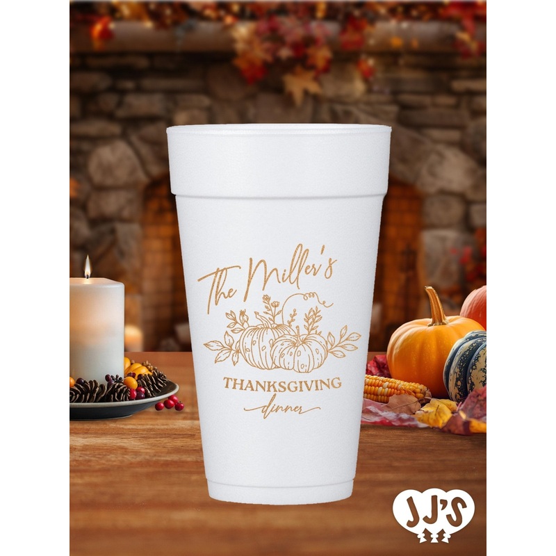 Family Feast Thanksgiving Custom Foam Cups