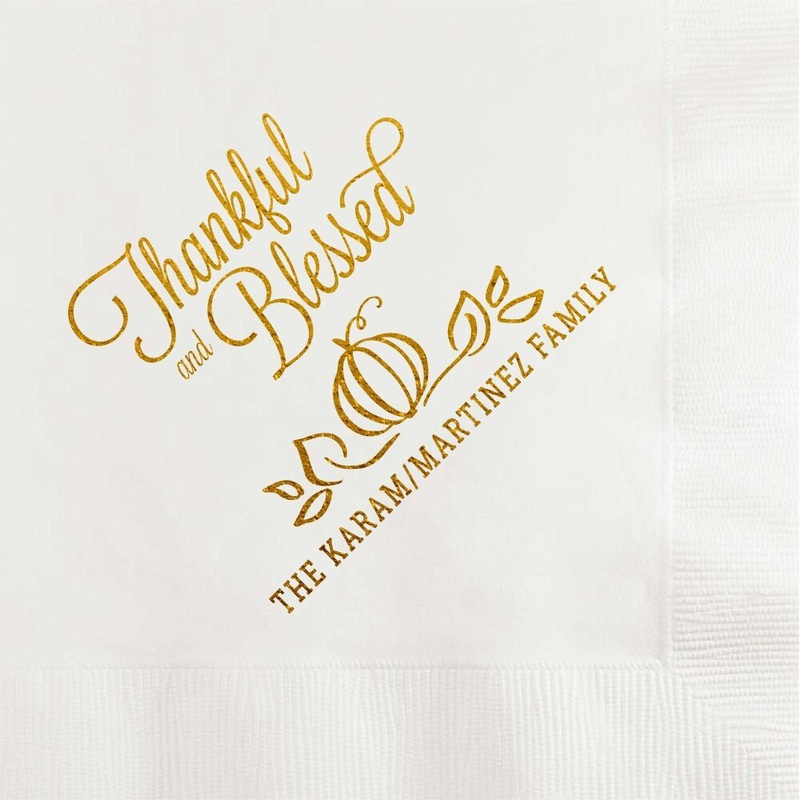 Thankful and Blessed Thanksgiving Custom and Personalized Beverage Napkins