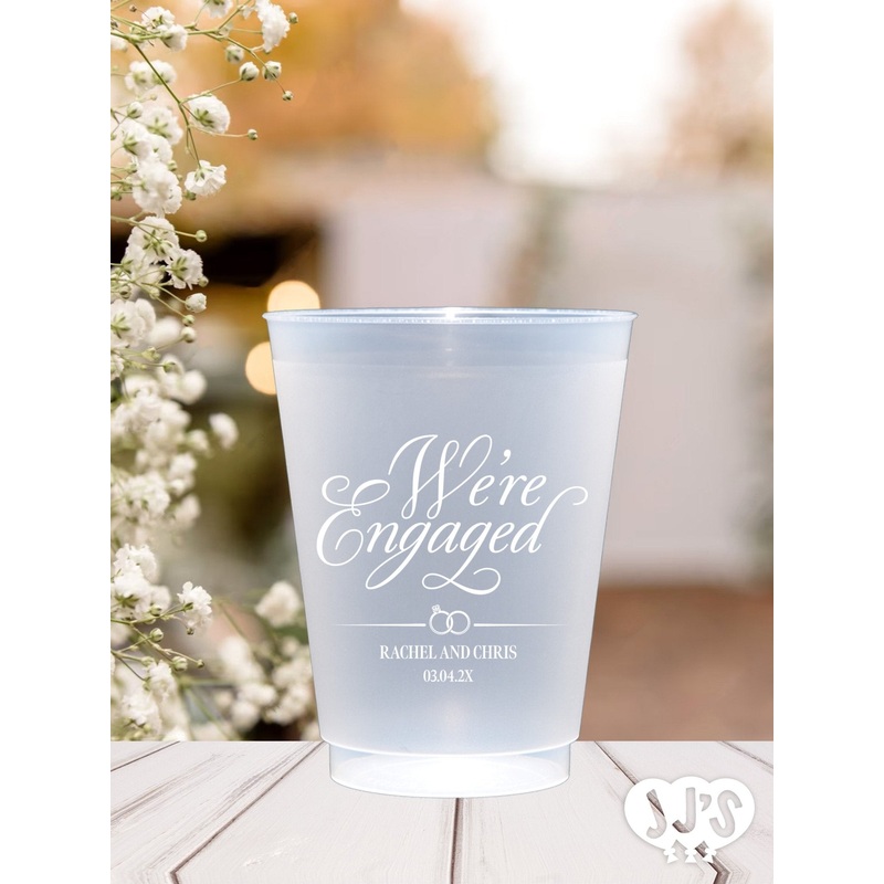 We're Engaged Script Personlized Plastic Flex Cups