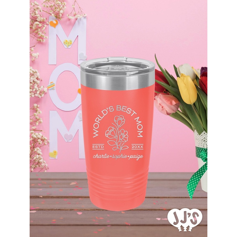 Worlds Best Mom Flower Custom Engraved Tumbler