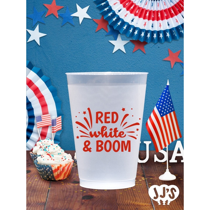 4th of July Custom Frosted Cups - Red White and Boom