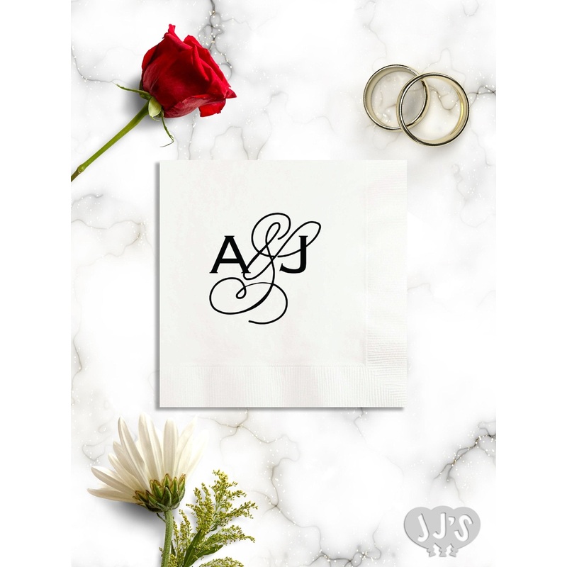 Bride & Groom Calligraphy Custom Printed Personalized Beverage Napkins