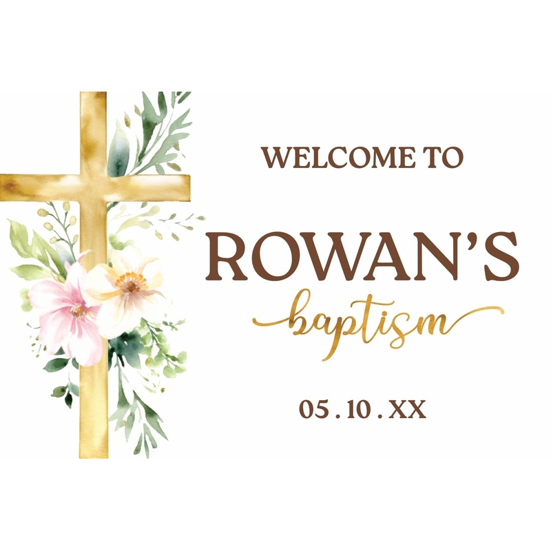 Cross and Wreath Baptism Welcome Sign