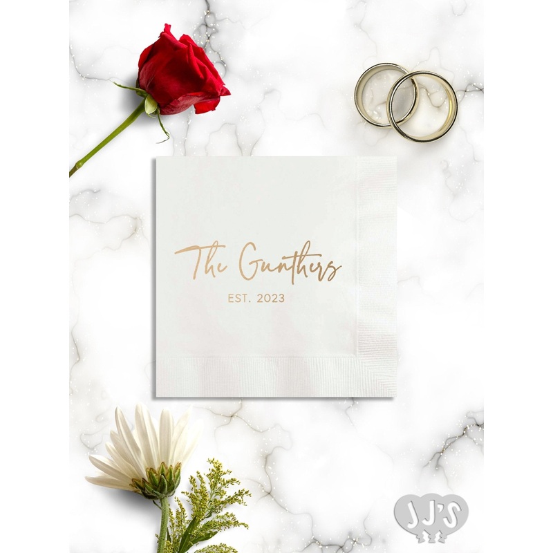 Modern Faustine Last Name Wedding Party Napkins