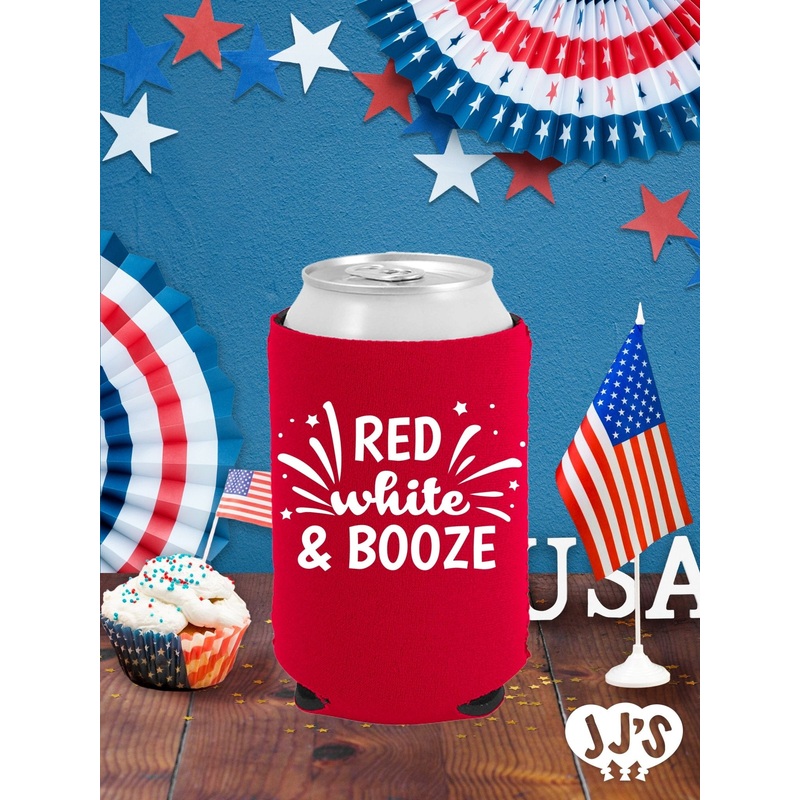 Patriotic Can Coolers: Red White and Booze Custom Can Coolers