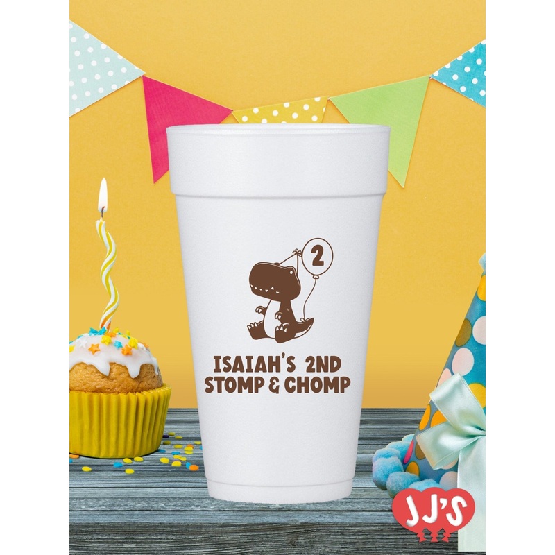 Stomp and Chomp Dinosaur Birthday Party Custom Foam Cups
