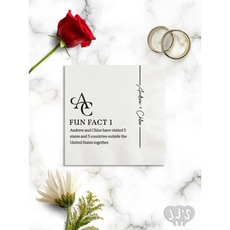 Fun Fact Wedding Napkins with Modern Monogram and Drape