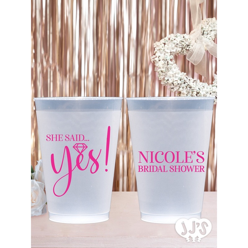 She Said Yes! Bridal Shower Personalized Frosted Plastic Cups