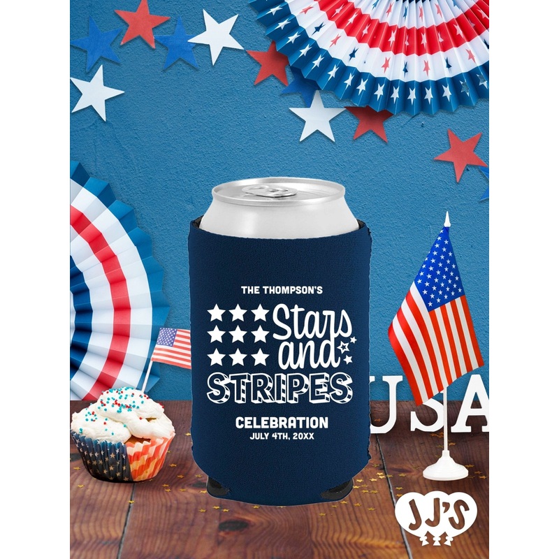 Patriotic Can Coolers: Stars and Stripes Custom Can Coolers