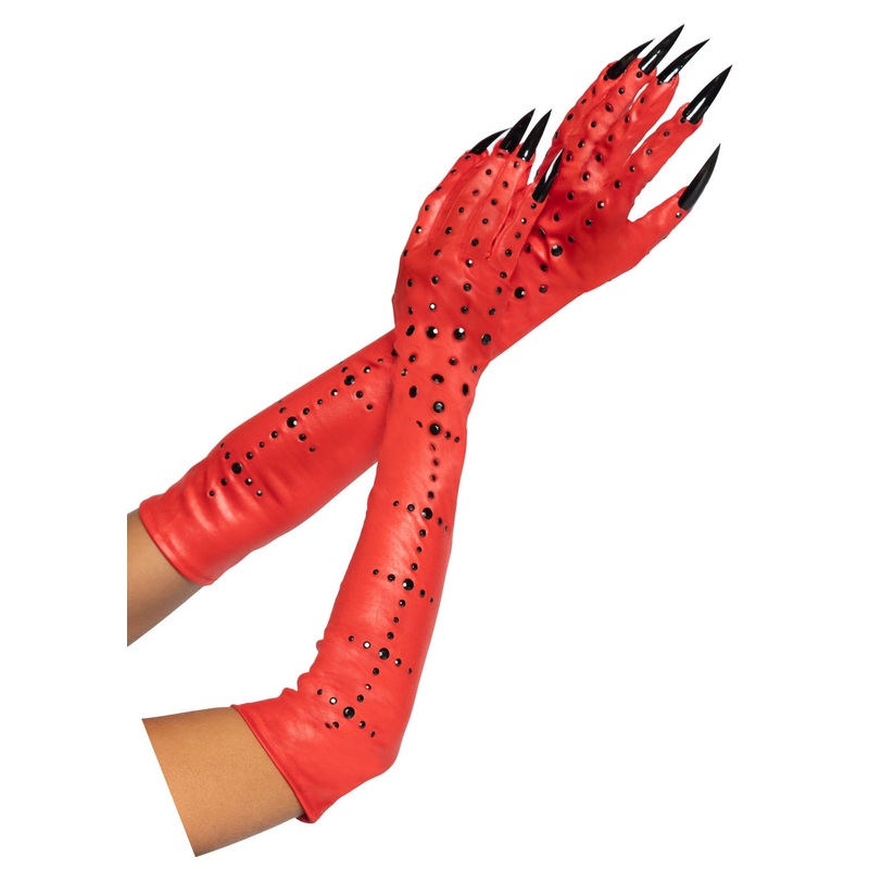 Rhinestone Demon Claw Red Gloves.