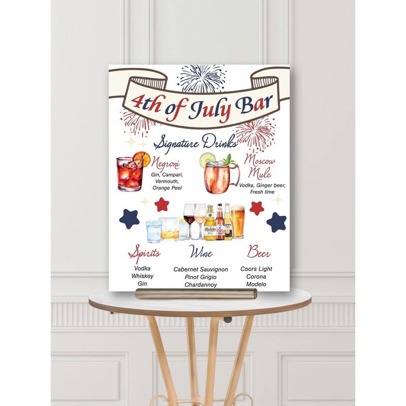 Signature Drinks Sign: 4th of July Bar Menu