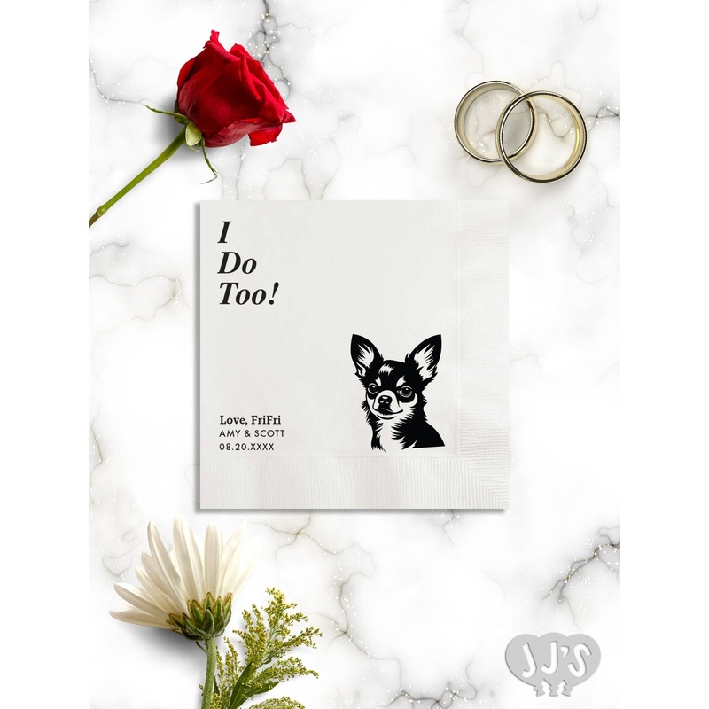 Custom Dog Cocktail Napkins: I Do Too! Dog Napkins for Wedding