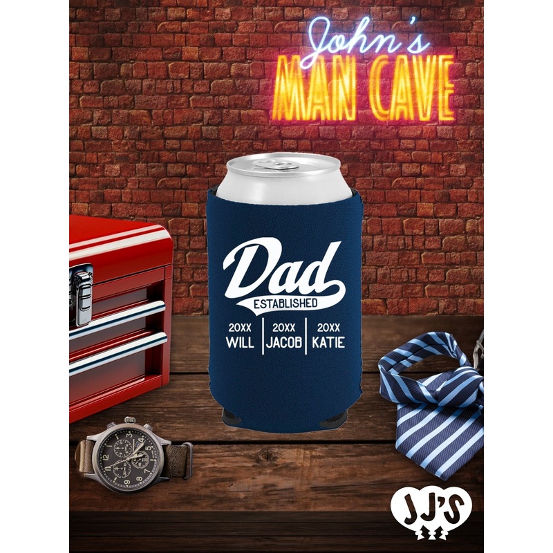Fathers Day Can Coolers: Dad Established Custom Neoprene Can Coolers