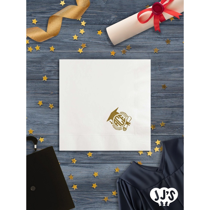 Grad Cap Monogram Custom Graduation Napkins