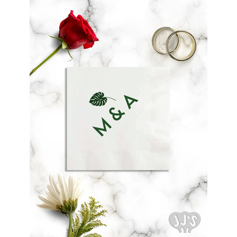 Monstera Palm Leaf Personalized Wedding Napkins