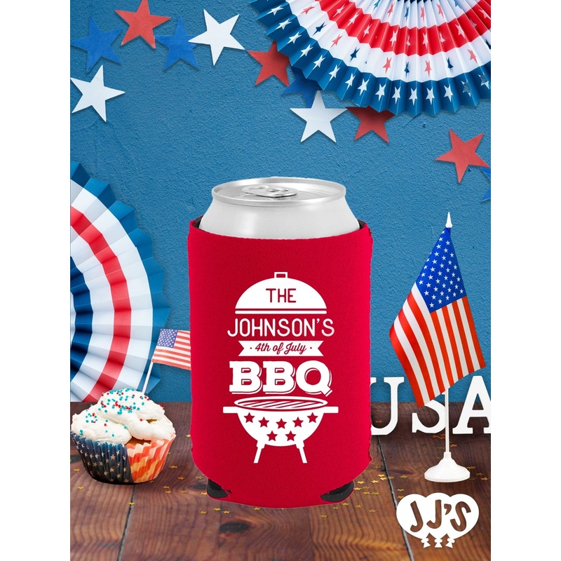 Patriotic Can Coolers: 4th of July Family BBQ Custom Can Coolers