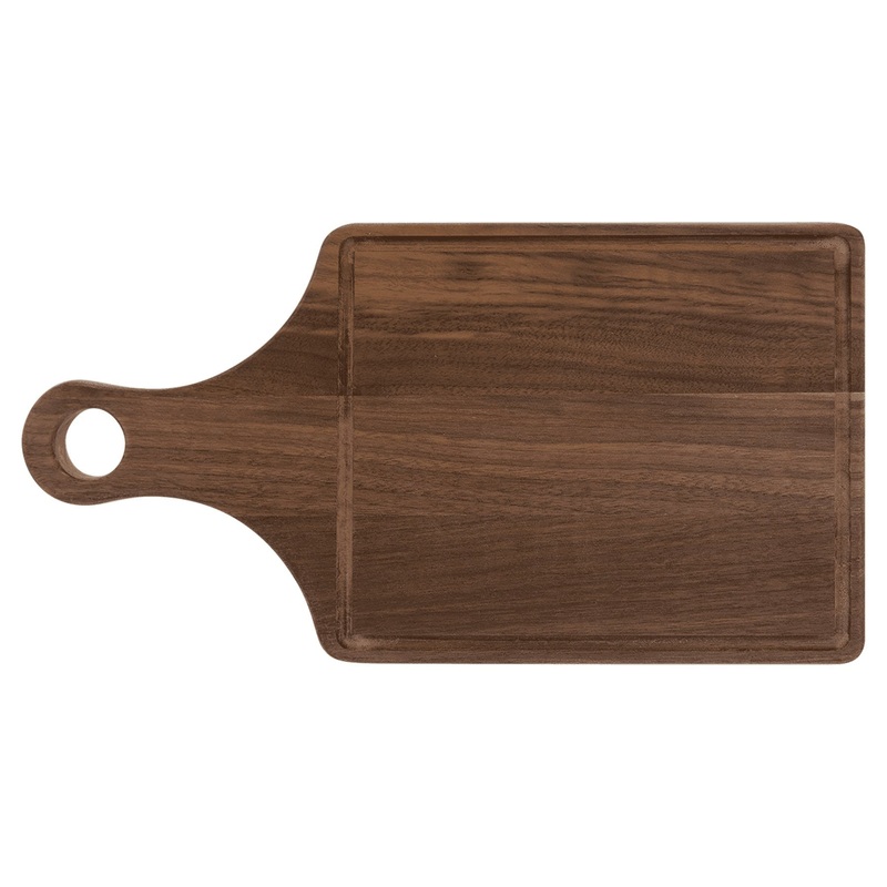 Personalized Walnut Cutting Board Paddle 13 1/2" x 7" with Drip Ring - DYO