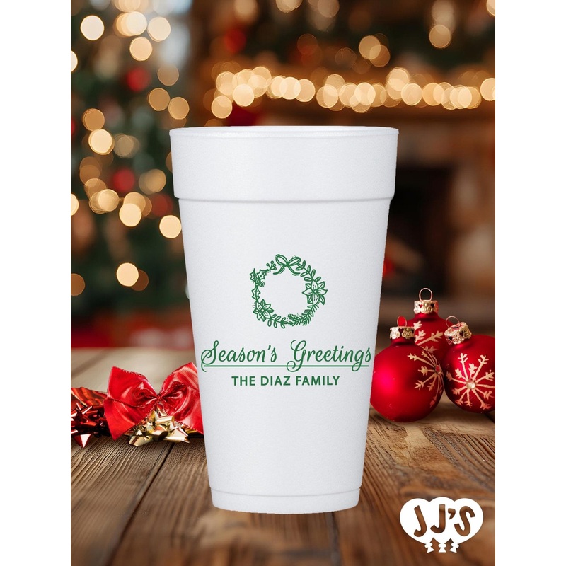 Seasons Greetings Christmas Custom Foam Cups