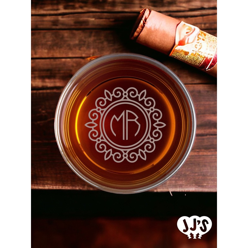 Sleek Elegant Bottom Monogram Personalized Whiskey Glass